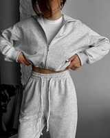 Ensemble survêtement décontracté gris clair pour femme, deux pièces, coupe décontractée, collection de fournisseur en gros personnalisable