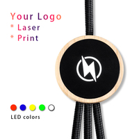 120cm LED Logo Cable de carga USB 3 en 1 Caja de bambú Cable trenzado de nailon