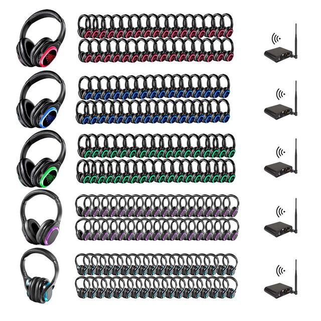 Custom 5 Channels Silent Disco Headphone RF998B and Balanced XLR Transmitter for DJ Mixer Dance Party Conference