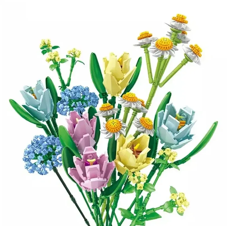 Hete Verkoop Doe-Het-Zelf Speelgoed Educatieve Bloemenbouwstenen 837 Tulpenboeket Bouwstenen Voor Decoratie