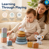 Jouet d'empilage Montessori en silicone souple et couineur, blocs souples, anneaux d'empilage Koala, jouet cognitif 6 en 1, CPC CE pour bébés de 6 mois et plus