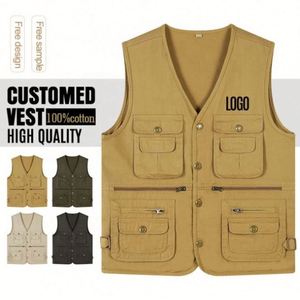 Chaleco Grueso de Terciopelo Elástico de Algodón Puro para Hombre, con Múltiples Bolsillos y Logotipo Personalizado, para Pesca y Trabajo al Aire Libre - Product Image 4