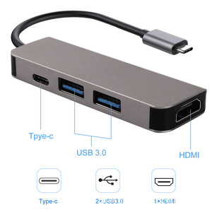 Hub Type-C 4-en-1, adaptateur <span class=keywords><strong>USB</strong></span> 3.0 <span class=keywords><strong>HDMI</strong></span>, câble en alliage d'aluminium de 110 mm - Product Image 1