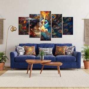 Elegant Krishna Radha Art: Hindu <b>Canvas</b> Print for Boho <b>Wall</b> Decor,SET OF 5 MIX <b>CANVAS</b> - Product Image 3