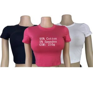 T-shirt <span class=keywords><strong>donna</strong></span> estiva XS taglia corta 210gsm t-shirt in <span class=keywords><strong>cotone</strong></span> nero Streetwear Corp Top Logo personalizzato per DTG - Product Image 1