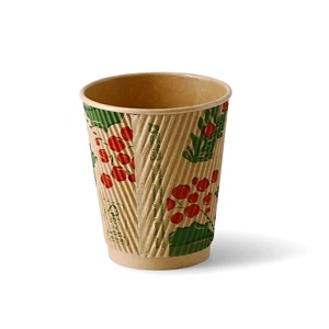 Tasses à café décoratives ondulées imprimées motif branche d'hiver, non blanchies, robustes et fiables pour un usage quotidien, 8 oz Ø 80 mm - Product Image 4