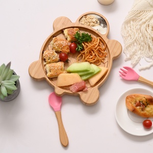 Assiette à ventouse <span class=keywords><strong>en</strong></span> <span class=keywords><strong>bambou</strong></span> pour enfants, motif animaux mignons, <span class=keywords><strong>vaisselle</strong></span> d'apprentissage pour bébés, idéale pour les repas - Product Image 3