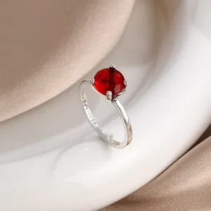 Anello Elegante da Donna in Argento 925 con Fiocco Rosa e Cuore Rosso, Regalo per San Valentino, per Matrimoni e Feste, dalla Cina - Product Image 4