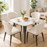 Table à manger carrée compacte et réglable en pierre frittée, résistante à la chaleur et aux rayures, avec chaises rembourrées beiges pour 4 personnes