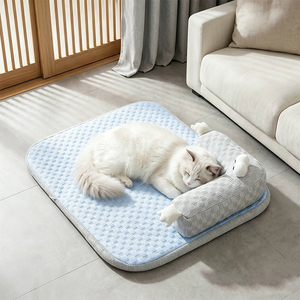 Niedliches Blaues Katzenbett, Kühlende und Erfrischende Eisseide Katzen- und Hundebett mit Kissen - Product Image 3