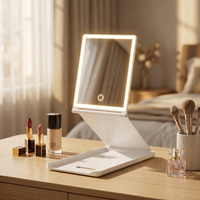 Miroir de maquillage portable pliable avec capteur tactile, lumière LED à 3 couleurs réglables, miroir de vanité de bureau