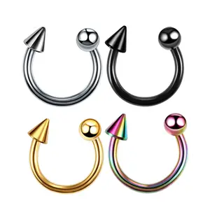 Piercing de sobrancelha de aço inoxidável sc, conjunto de 4 peças de piercing para mulheres e homens, em aço inoxidável com clipe para septo, nariz e língua, da moda