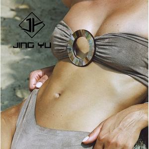 Traje de Baño de Terciopelo Sostenible Personalizado, Bikini Bandeau con Accesorios de Anillo Brillante de Alta Calidad para Mujer, Venta Caliente - Product Image 1