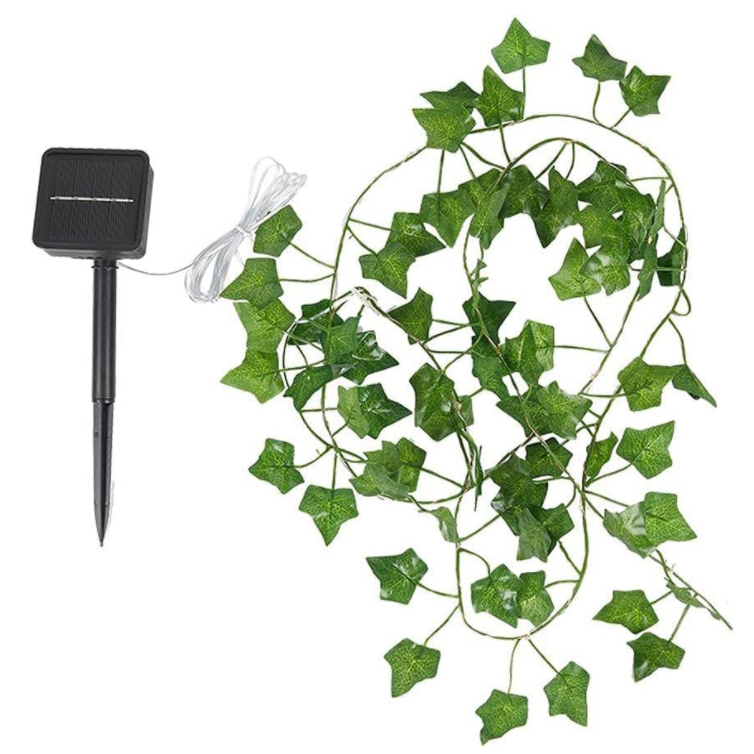 Гирлянда с зелеными листьями на солнечной батарее, светодиодная лампа в виде виноградной лозы, искусственный плющ, 8 режимов, 2 м, 20 светодиодов