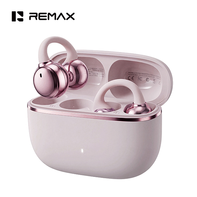 REMAX OWS-08 Clip on Wireless Earbuds Lightweight Open Ear Headphones Clip-on Bluetooth 6.0 Earbuds Pink Earphones for Sport