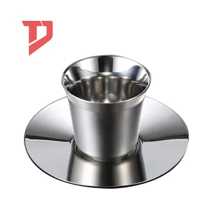 Custom 80ml 150ml Metal Double Wall Coffee Mug Heat Insulation 304 Stainless Steel Espresso Coffee Vacuum Cup With Saucer