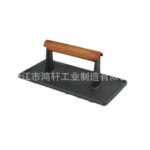 Prensa para hamburguesas de hierro fundido, prensa rectangular para carne de 22,5x11,3x9cm, para asar y freír filetes con mango de madera - Product Image 5