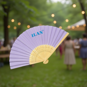 Ventaglio di carta Ilan 21 cm viola pieghevole per eventi - Product Image 2
