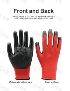 Guantes de trabajo de construcción personalizados Guantes de seguridad mecánica industrial de punto antideslizantes con revestimiento de nitrilo negro de nailon de poliéster rojo - Product Image 5