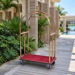 Chariot de bagages en acier inoxydable doré EASTON pour hôtel, chariot de portier pour hall d'hôtel - Product Image 1