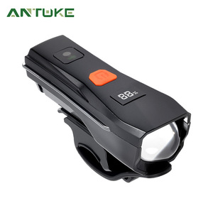 Antuke Phare avant de vélo LED rechargeable avec affichage du niveau de batterie, étanche IP4, 6 modes, noir - Product Image 1