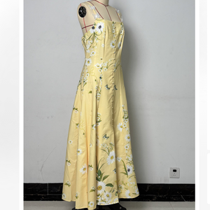 Jupe mi-longue à bretelles imprimée <span class=keywords><strong>fleurs</strong></span> de chrysanthème, col carré, coupe trapèze, pour l'été et la plage, robe femme, vente en gros sur mesure - Product Image 5