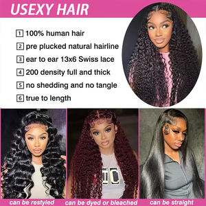 วิกผมลูกไม้แบบ Water Wave  ทำจากผมแท้  ถอนขนแล้ว  ขนาด 13x6  แสกกลาง  วิกผมลูกไม้ HD  ความหนาแน่น 200  วิกผมลอนจากผมแท้สำหรับผู้หญิง - Product Image 5