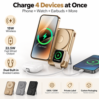 Support pliable, batterie externe magnétique sans fil 10000 mAh 22,5 W, câbles tressés doubles intégrés, chargeur de montre connectée 2,5 W pour smartphone