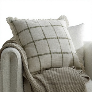 <b>INDIAN</b> TEXTILES H/L Striped Square <b>Throw</b> Pillow Cover Woven Minimalist Decorative Cushion Beige Green Textile - Product Image 1