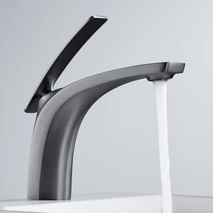 Grifo de lavabo monomando color gris plomo con válvula de cerámica, montaje en encimera, un solo orificio, acabado cromado - Product Image 2