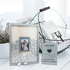 Wedding Guest Book set Drop Top Frame with 75 Hearts and Sign Guest Book for Wedding Reception