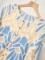 Cardigan long à manches longues en crochet floral vintage pour femme, style ouvert et ajouré, idéal pour l'été