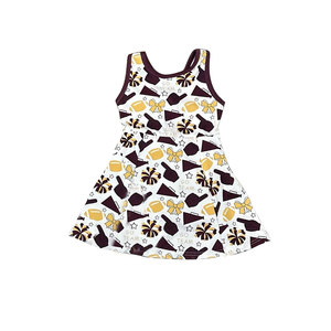 GSD2843 Custom Little girl Boutique bleu jaune Football arcs print Yoga dress kids wholesale baby girl child fall sister set - Product Image 2