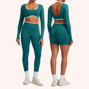 Leggings da Allenamento Senza Cuciture e Set Compressivi, Pantaloni da Yoga, Completo Personalizzato da Donna in 3 Pezzi, Abbigliamento da Palestra in Taglia XS - Product Image 1