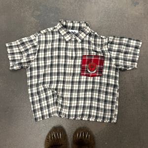 Camisa de Verano con Logotipo Bordado Personalizado, Camisa de Franela a Cuadros de Algodón con Botones Vintage, Camiseta Corta Holgada para Hombre - Product Image 3