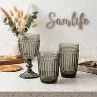 Samlife-23029 Vente en gros de sets de verres à vin vintage personnalisés en verre gaufré, ensemble de verres à vin de luxe colorés