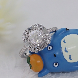Paston özelleştirilmiş nişan yüzüğü 1ct Moissanite parmak yüzük çift takı 6mm yastık ezilmiş buz kesim moissanit yüzük - Product Image 1