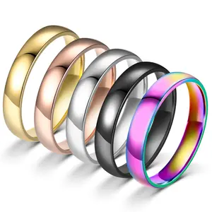 Fashion Jewelry 4mm Inner And Outer Ball Arc Glossy Titanium Steel Couple Ring Simple Men's Ring