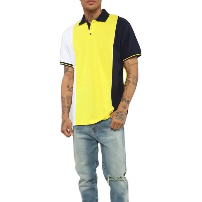 KY OEM Short Sleeve Fold Down Collar 3 Button Front Closure Ribbed Cuff man polo t-shirt colorblock polo t shirts men cotton