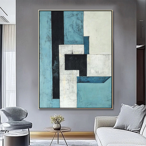 Màu xanh xám hình học khách sạn trang trí tường nghệ thuật vẽ tay Acrylic tối giản tác phẩm nghệ thuật trừu tượng bức tranh - Product Image 3