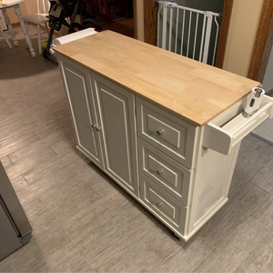 Carrito de Cocina <span class=keywords><strong>con</strong></span> Superficie de Madera Maciza, Gabinetes de Almacenamiento, Cajones, Isla de Cocina Móvil <span class=keywords><strong>con</strong></span> Ruedas para el Hogar - Product Image 3