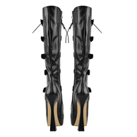 Bottines longues en faux cuir pour femmes, chaussures bout rond, de couleur noire, plateforme, talons hauts, étiquette privée, à ajouter soi-même, gratuites