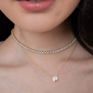 Collar de mujer con colgante de oro de dos circonitas Marquesa de plata reciclada sin deslustre y joyería de moda llamativa de la moda de dos - Product Image 3