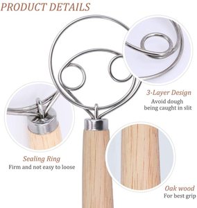 Paquete de 2 batidores holandeses de acero inoxidable de primera calidad con raspador de masa <span class=keywords><strong>para</strong></span> batir masa danesa y mezclar pan - Product Image 5