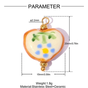 SH25 Colgantes de Corazón de Cerámica con Diseño Floral Vintage, Dijes de Porcelana con Flor y Punto, con Aro de Acero Inoxidable Dorado para Pulsera - Product Image 5