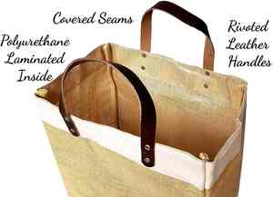 Grand sac fourre-tout écologique réutilisable en jute et coton avec poignée en cuir du marché - Product Image 4
