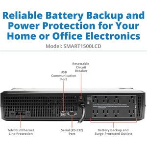 Tripp Lite Smart1500LCD 1500VA 900W 8 prises, onduleur à montage en rack, 120V, batterie au plomb-acide, profondeur réduite 2U - Product Image 2