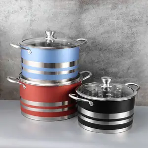 新款6件10件烹饪锅碗瓢盆汤感应不锈钢炊具锅套烹饪运输
