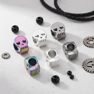 Cuentas espaciadoras de calavera de aleación Zijin, plateadas envejecidas y negras, de siete colores, accesorios de joyería DIY para la fabricación de pulseras y collares - Product Image 1