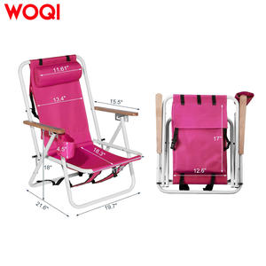 Silla de playa plegable ajustable Woqi de 31.3 pulgadas con portavasos y 4 ángulos de inclinación, tela Oxford, color rojo rosa - Product Image 4